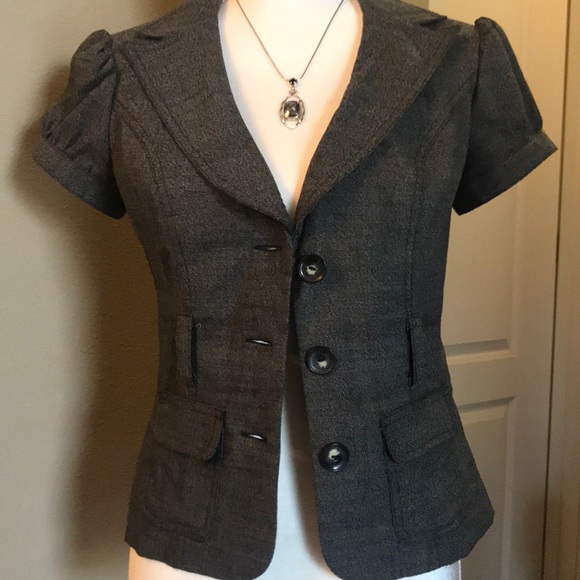 BCX Back Lined Short Sleeve Blazer-Grey 3 Button - Picture 3 of 8